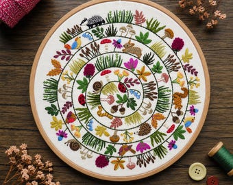 Round & Round the Woodland, Hand embroidery pdf pattern