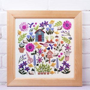 How does your Garden Grow, Pre Printed Fabric Panel PLUS Pattern, hand embroidery pattern