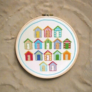 Hand Embroidery Pattern, Beach Huts, Colorful embroidery  Hoop Art, PDF embroidery Pattern