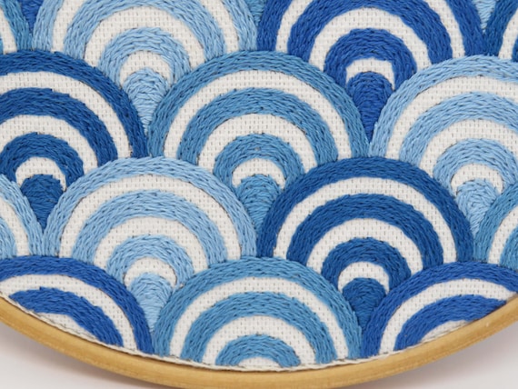 手刺繍パターン、海の波、PDF刺繍パターン、刺繍フープアート、初心者