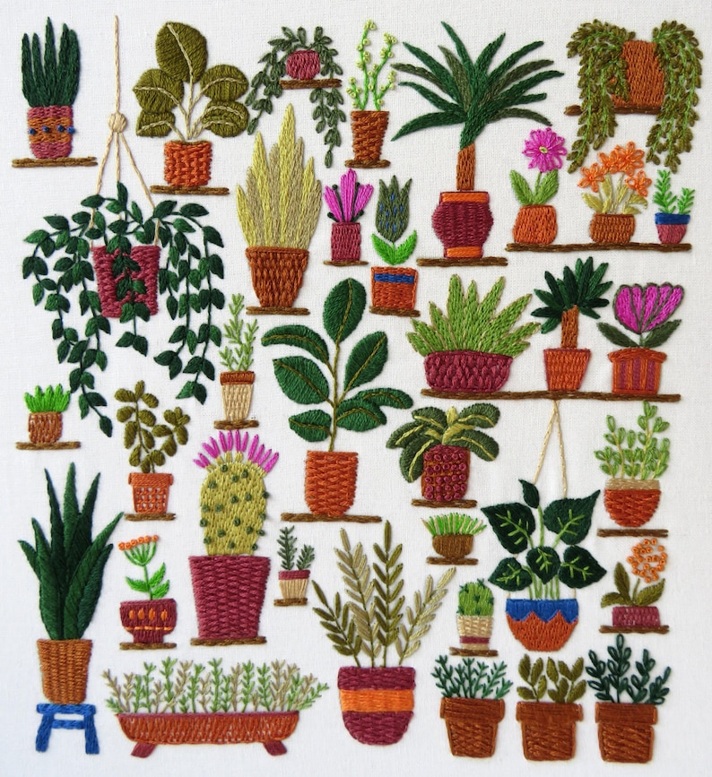 Hand Embroidery Pattern, Plantopia, PDF Embroidery Pattern, Embroidery Sampler, Plants Embroidery, Houseplant Hand Embroidery image 3