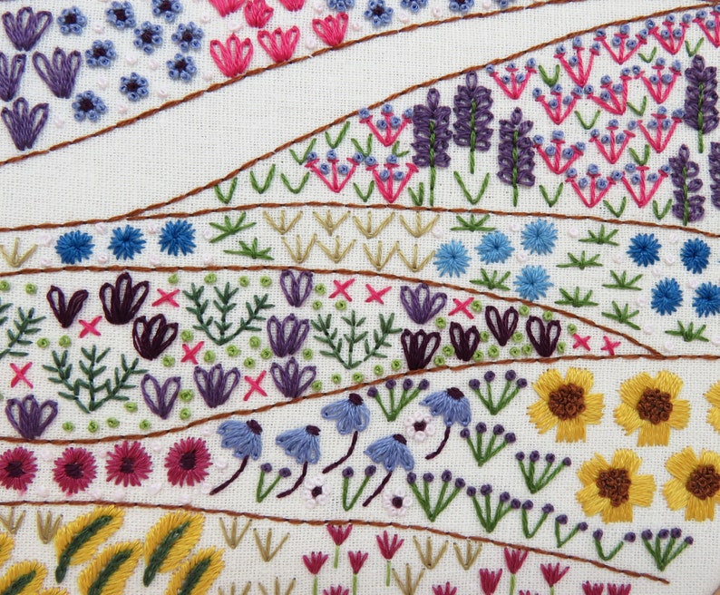 Flower Meadow Cottage hand embroidery needlework pattern