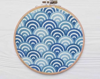 Waves Hand Embroidery Pattern, Pre printed Fabric PLUS PDF Pattern, Colourful Embroidery, Ocean Embroidery Design, Summer Embroidery