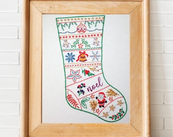 Christmas Stocking Pre Printed Fabric Panel, Christmas embroidery pattern