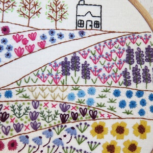 Flower Meadow Cottage hand embroidery needlework pattern