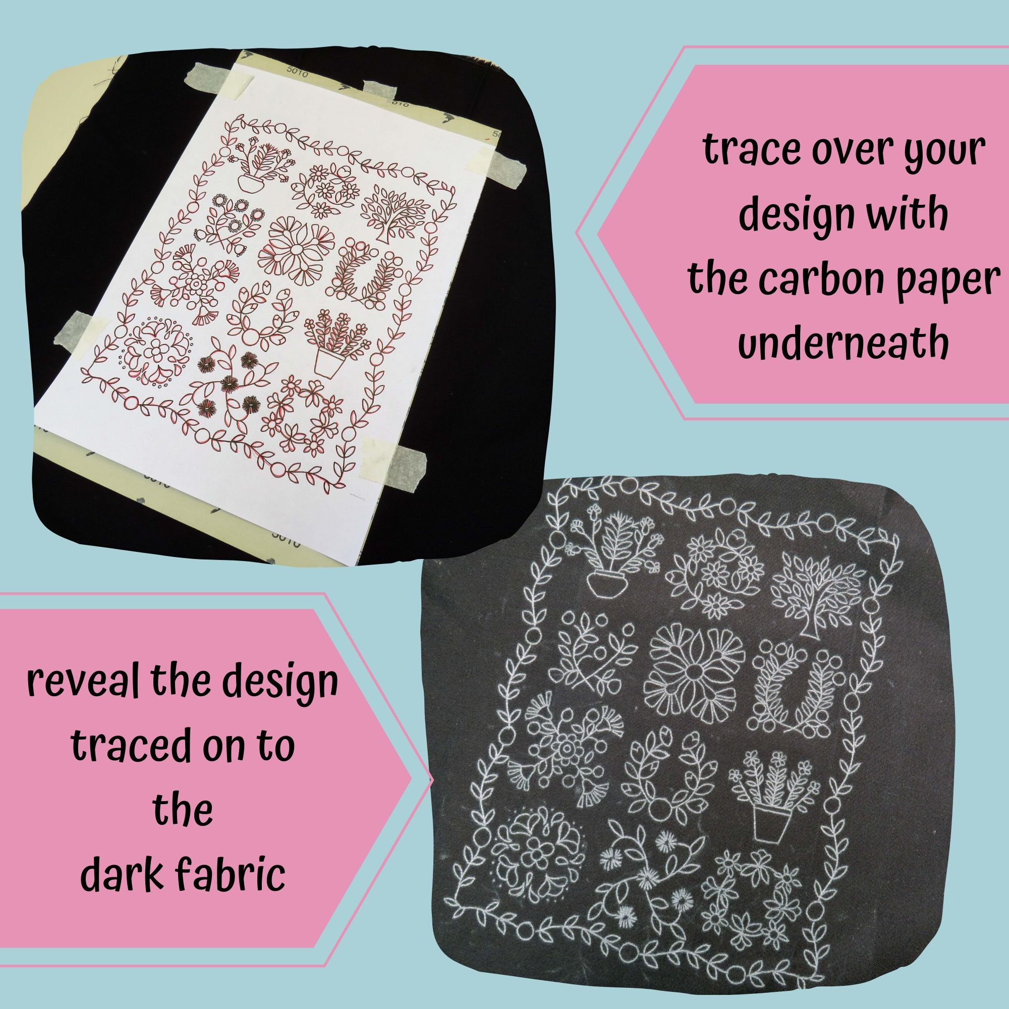 How to transfer an embroidery pattern onto dark fabric - Stitchdoodles