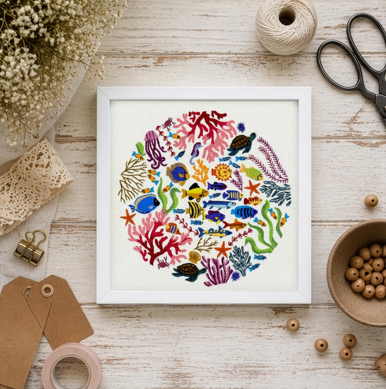 Ocean Wonders – a Stitchdoodles Hand Embroidery Pattern design.

Find yourself in the ocean amongst the fabulous marine life and all the beautiful colours that can be found under the sea. There is so much to explore with this design, and its incredibly fun to stitch. Escape under the sea and watch the design come to life one stitch at a time.