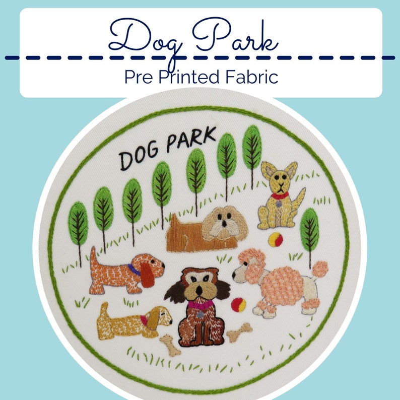 Hand Embroidery dog Pattern pre printed Fabric Hand | Etsy