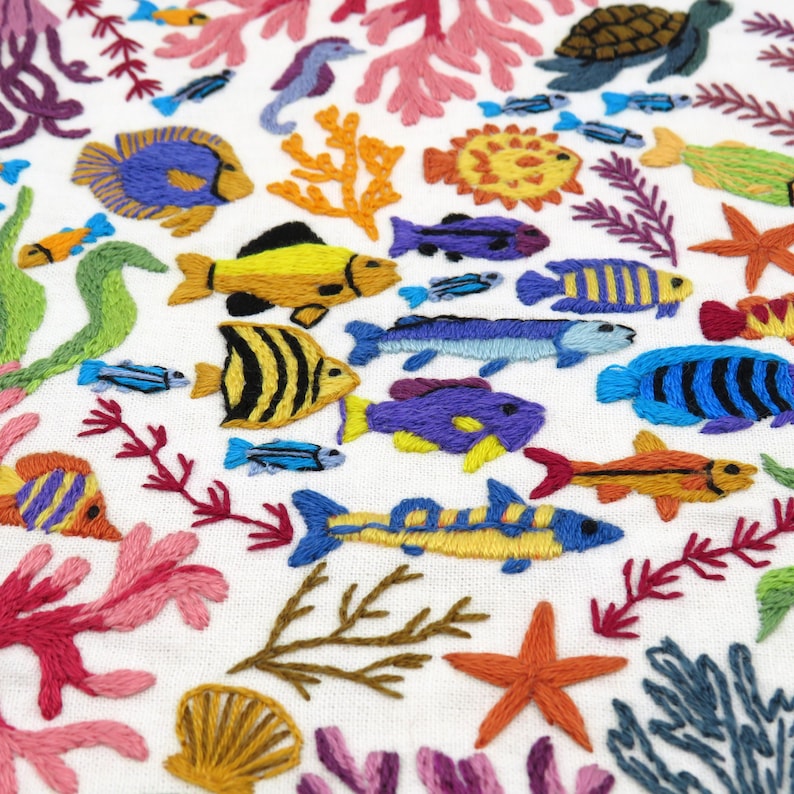 Ocean Wonders – a Stitchdoodles Hand Embroidery Pattern design.

Find yourself in the ocean amongst the fabulous marine life and all the beautiful colours that can be found under the sea. There is so much to explore with this design, and its incredibly fun to stitch. Escape under the sea and watch the design come to life one stitch at a time.