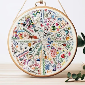 A Year of Doodles Pre Printed Embroidery Fabric for hand embroidery