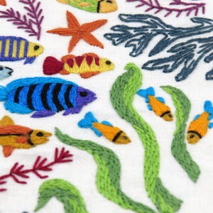 Ocean Wonders – a Stitchdoodles Hand Embroidery Pattern design.

Find yourself in the ocean amongst the fabulous marine life and all the beautiful colours that can be found under the sea. There is so much to explore with this design, and its incredibly fun to stitch. Escape under the sea and watch the design come to life one stitch at a time.