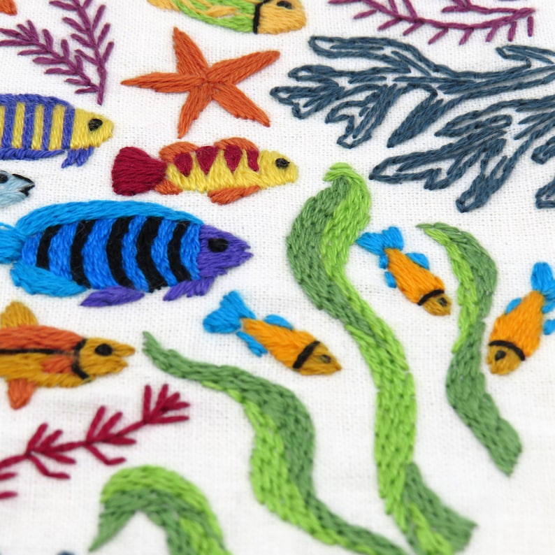 Ocean Wonders – a Stitchdoodles Hand Embroidery Pattern design.

Find yourself in the ocean amongst the fabulous marine life and all the beautiful colours that can be found under the sea. There is so much to explore with this design, and its incredibly fun to stitch. Escape under the sea and watch the design come to life one stitch at a time.