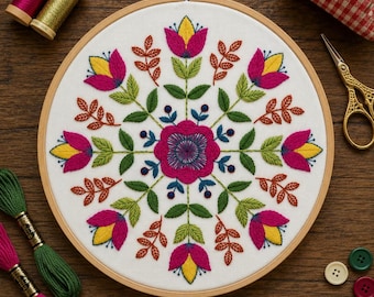 Florally Hand Embroidery Pattern, PDF embroidery pattern, Flower Embroidery Pattern, Beginner Embroidery
