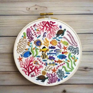 Ocean Wonders Hand Embroidery Pattern, PDF Embroidery Pattern, Tropical Fish Embroidery