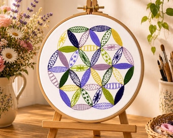 Starflower Embroidery Sampler | Pre Printed Fabric Panel + PDF Pattern | Beginner Hand Embroidery Project with 10 Stitches