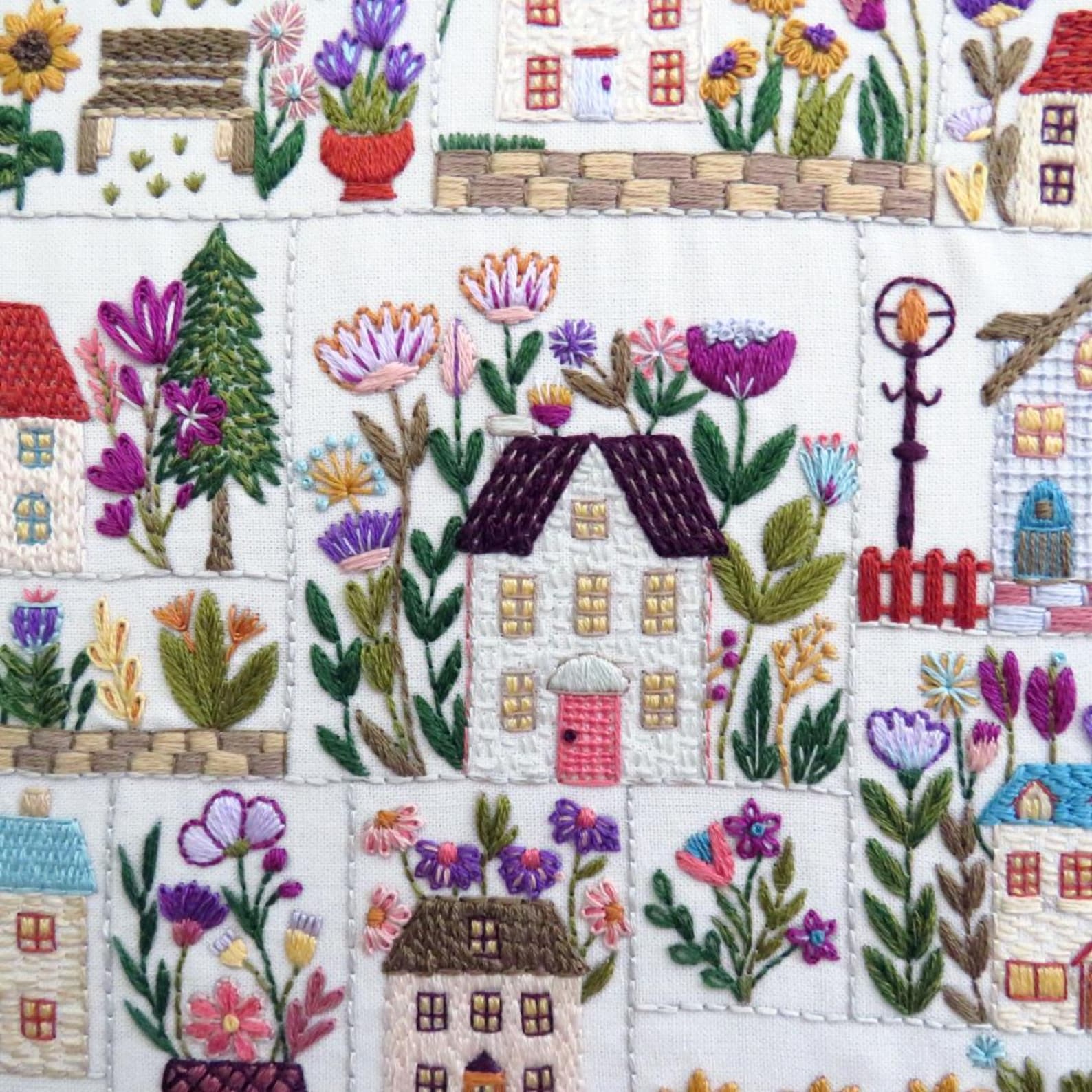 Whimsical Village in Bloom Hand Embroidery Pattern & Template - Instant ...