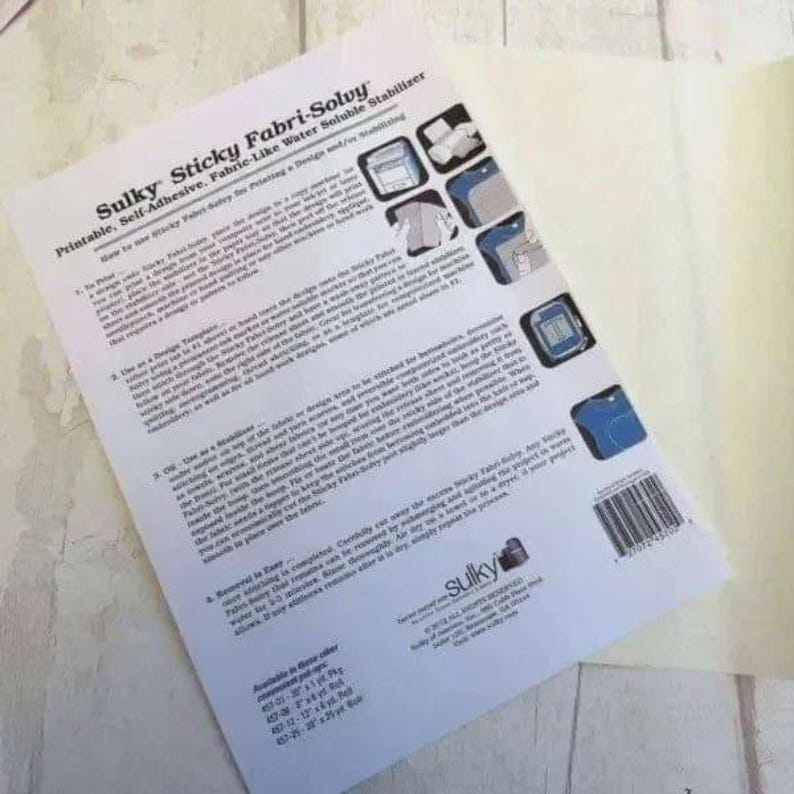 Sulky Sticky Fabri Solvy water soluble stabiliser. 1 sheet of Embroidery transfer paper, hand embroidery, stabiliser