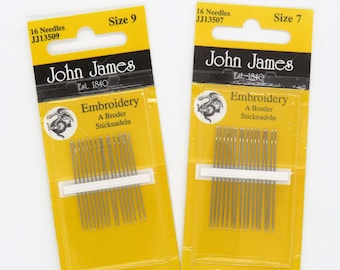 John James Hand Embroidery Needles, 7, 9 and 5/10 Embroidery Needles, hand embroidery supplies, choose your size