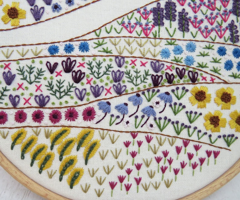 Flower Meadow Cottage hand embroidery needlework pattern