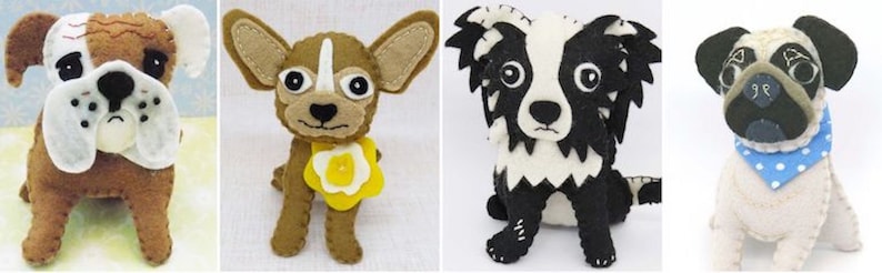 Felt Dog Pattern Book, PDF Felt Pattern, 15 dog breed hand sewing patterns, dog plush pattern, felt ornament, dog hand embroidery pattern