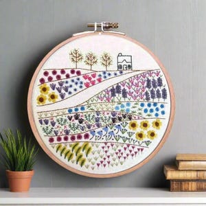 Flower Meadow Cottage hand embroidery needlework pattern