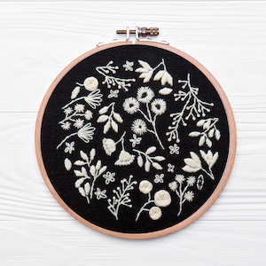 Hand Embroidery Pattern Design - Night Blooming PDF Pattern/ Flower sampler design for hand stitching /beginner embroidery