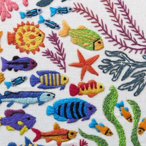 Ocean Wonders, Pre Printed Fabric Panel PLUS Pattern, hand embroidery pattern image 12
