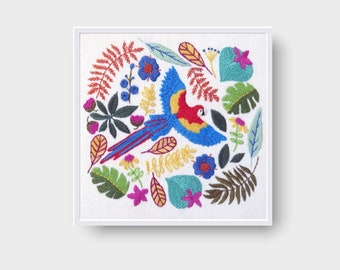 Hand Embroidery Pattern, Macaw Parrot, PDF Embroidery Pattern, Embroidery Sampler, tropical embroidery design, modern embroidery