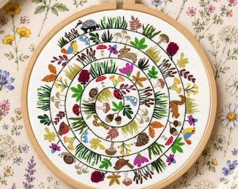 Round & Round the Woodland, padrão de bordado à mão em PDF
