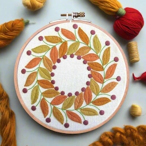 Hand Embroidery Pattern, Golden Leaves, PDF embroidery pattern, modern hand embroidery, nature embroidery, beginner pattern