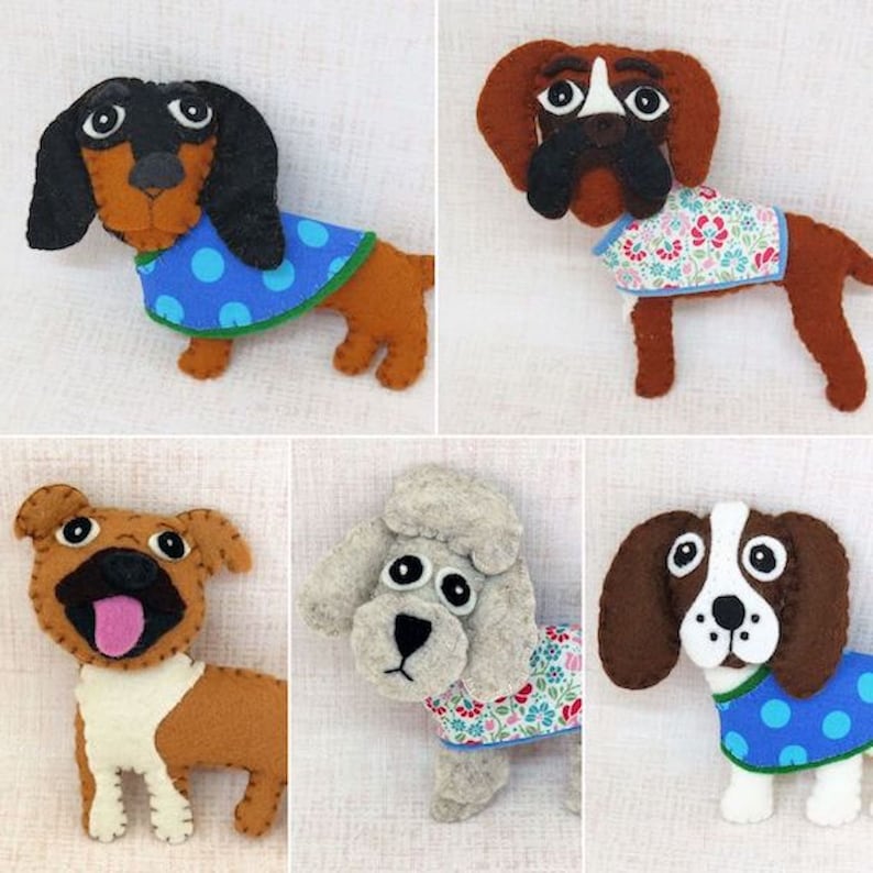 Felt Dog Pattern Book, PDF Felt Pattern, 15 dog breed hand sewing patterns, dog plush pattern, felt ornament, dog hand embroidery pattern