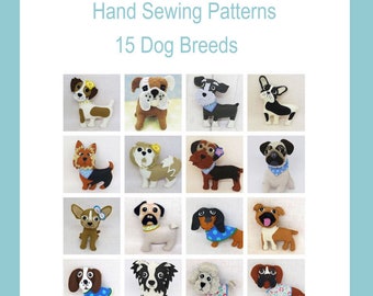 Libro di modelli di cani in feltro, modello in feltro PDF, 15 modelli di cucito a mano per razze di cani, modello di peluche per cani, ornamento in feltro, modello di ricamo a mano per cani