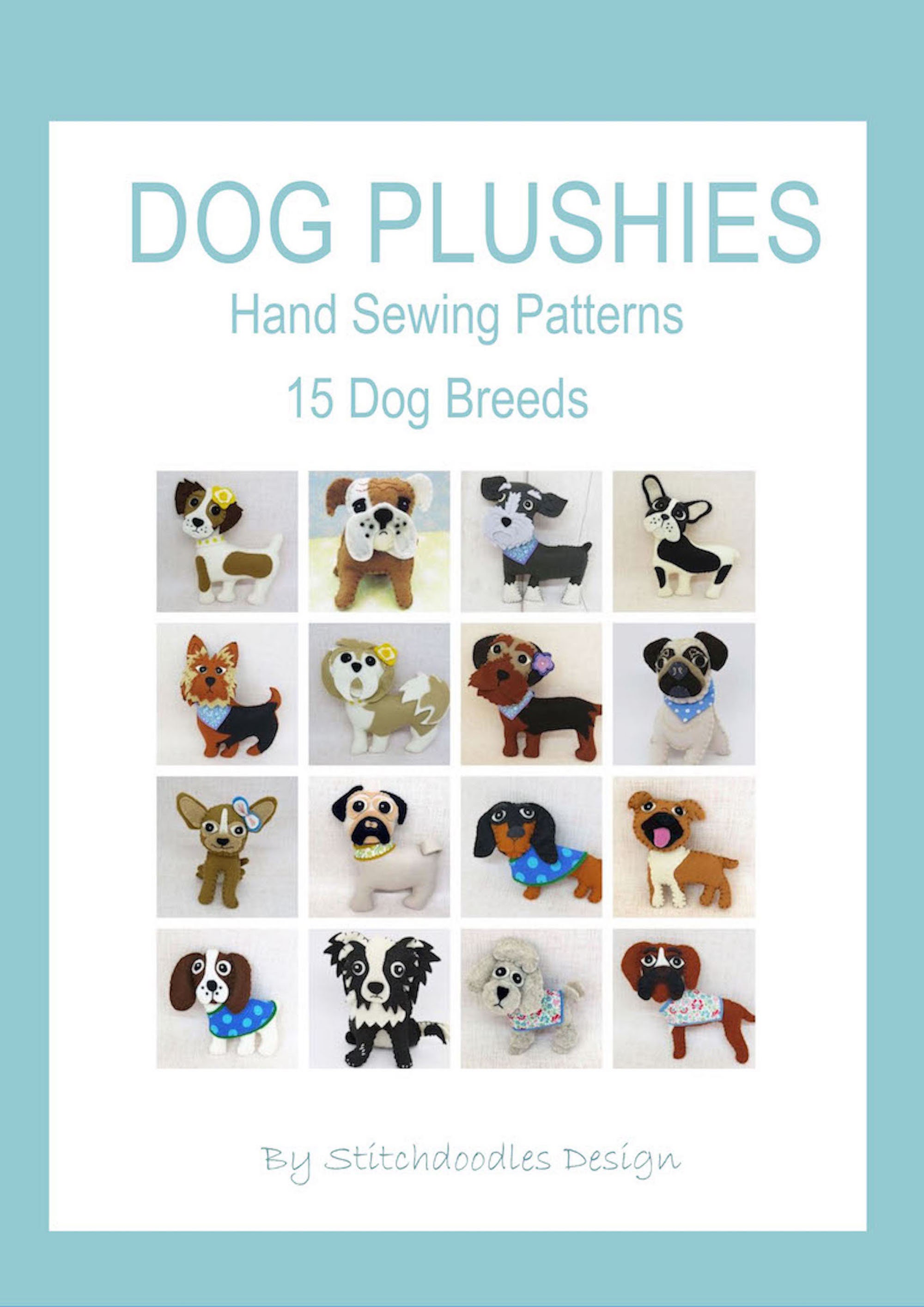 フェルト犬の型紙集、PDFフェルト型紙、15種類の犬種の手縫い型紙、犬