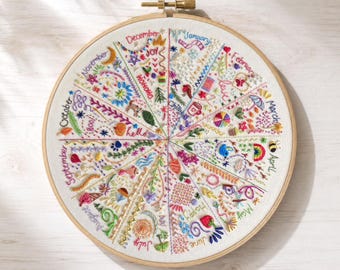 A Year of Doodles Pre Printed Embroidery Fabric for hand embroidery