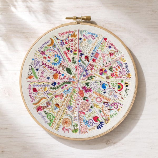 A Year of Doodles Pre Printed Embroidery Fabric for hand embroidery