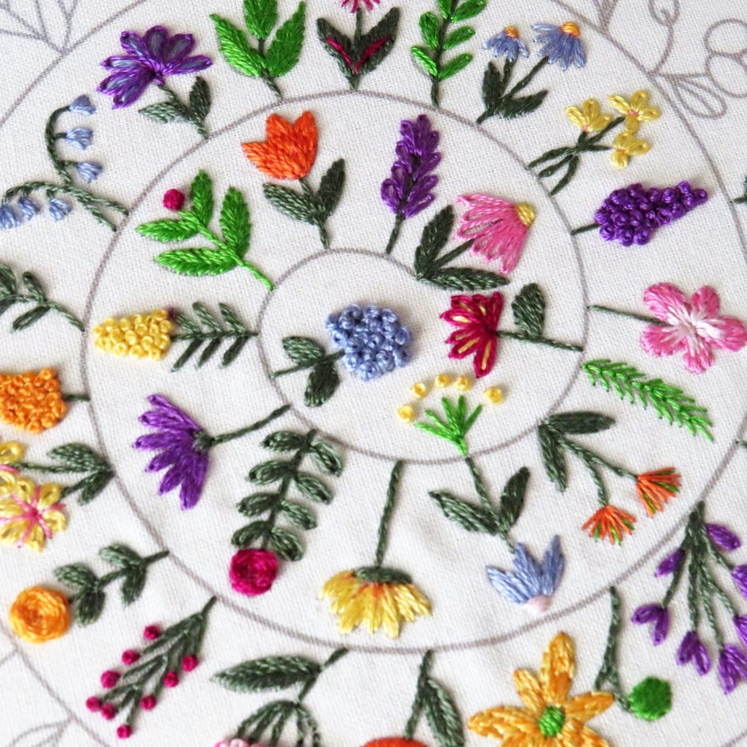 Round & Round the Garden Hand Embroidery PDF Pattern, Flower Embroidery ...