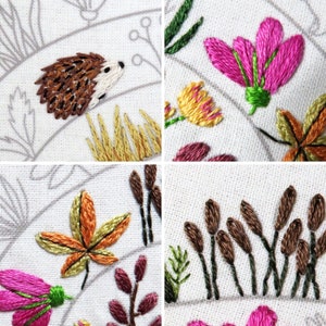 round and round the woodland hand embroidery pattern beautifully presented and created by hand stitching.
