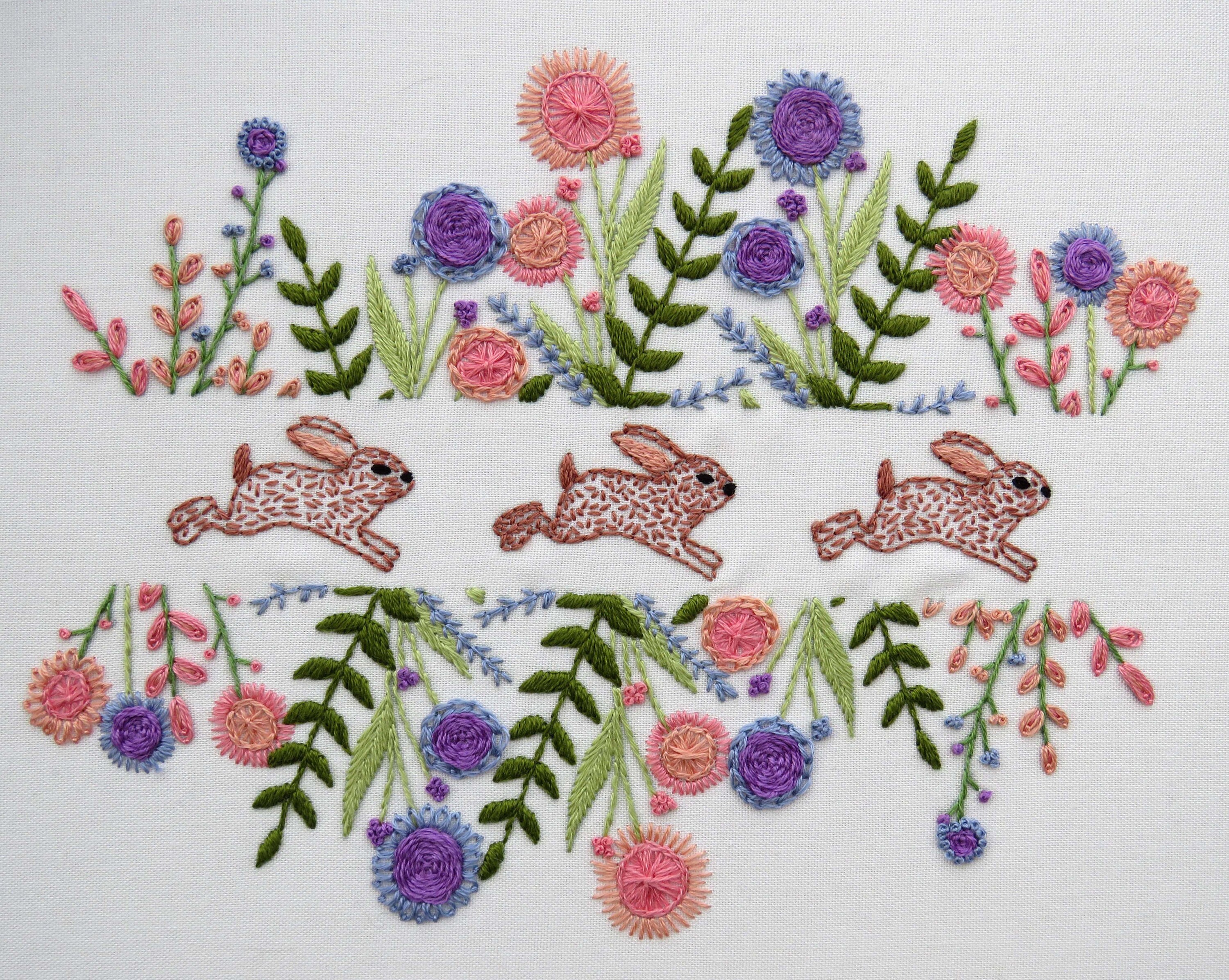 Spring Rabbits Hand Embroidery Pattern, PDF Embroidery Pattern, Spring ...