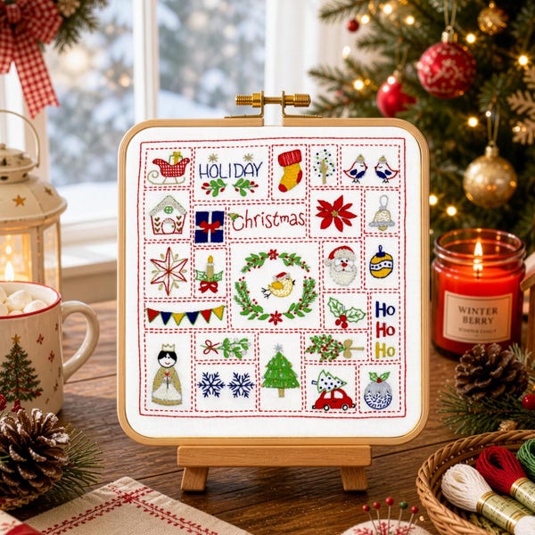 Christmas Advent Calendar Hand Embroidery Kit, Christmas embroidery pattern, Beginner Embroidery