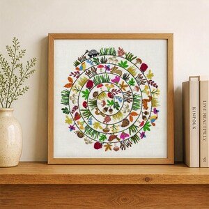 Round & Round the Woodland hand embroidery kit, embroidery fabric, embroidery thread.

Stitch a delightful woodland with birds, woodland creatures, grasses, flowers, mushrooms, berries and leaves! All in a wonderful and whimsical spiral design.