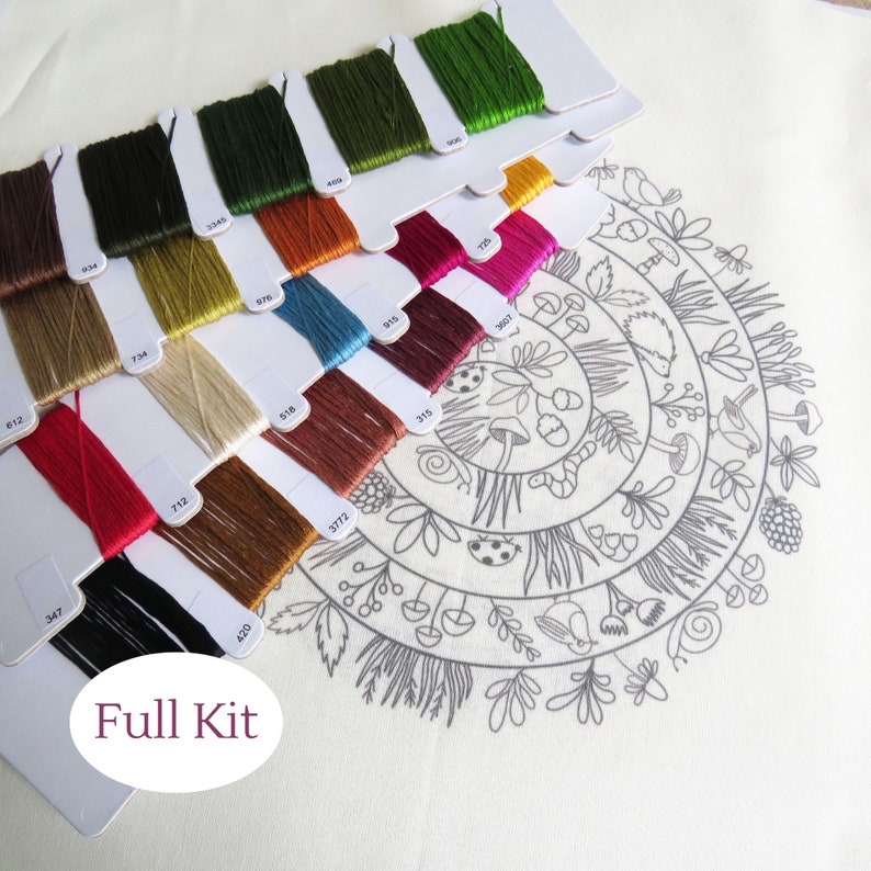 round and round the woodland hand embroidery pattern beautifully presented and created by hand stitching.