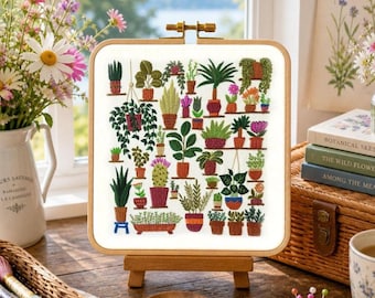 Plantopia Hand Embroidery PDF Pattern, Plant Embroidery Pattern, Houseplant Hand Embroidery