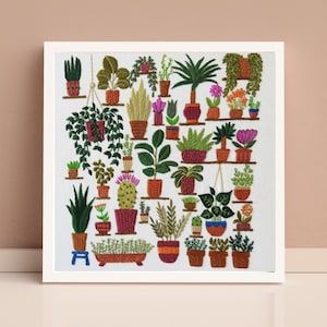 Plantopia hand embroidery Kit, Pre printed embroidery fabric, hand embroidery supplies with threads