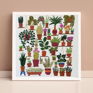 Plantopia hand embroidery Kit, Pre printed embroidery fabric, hand embroidery supplies, choose the kit that suits you to create 35 plants