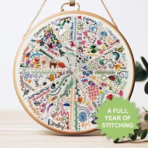 A Year of Doodles Pre Printed Embroidery Fabric for hand embroidery