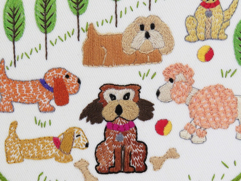 Hand Embroidery Dog Pattern Pre Printed Fabric Hand Etsy UK