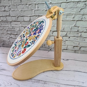 Elbesee Embroidery Seat Stand, high quality wood effect base with polished wood attachments, hand embroidery hoop frame