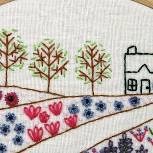 Flower Meadow Cottage hand embroidery needlework pattern