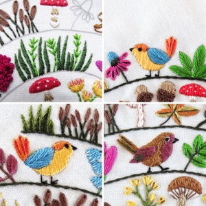round and round the woodland hand embroidery pattern beautifully presented and created by hand stitching.