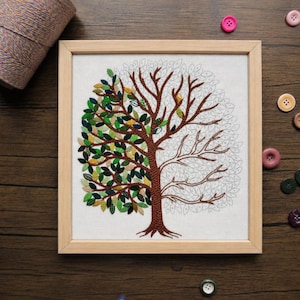 A Year of Tiny Leaves Pre Printed Embroidery Fabric for hand embroidery